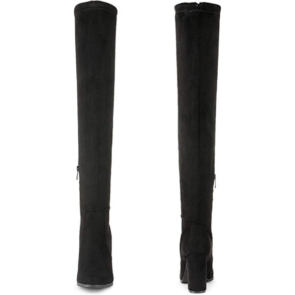 Women's Shoo-black Suede Thigh High Over The Knee Rounded Toe Fashion Boots - Picture 3 of 7